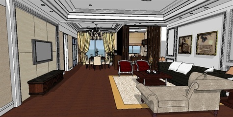 欧式风格住宅客餐厅室内装修su模型[原创][European style residential guest room interior decoration SU model]